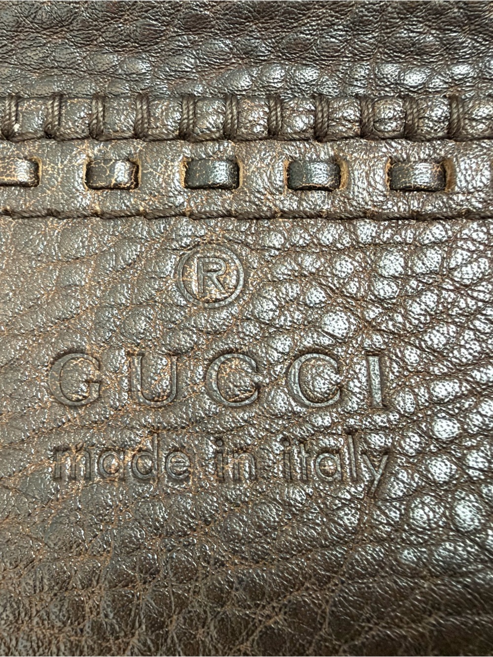 $1600 Gucci Bamboo Laidback Crafty Medium Bag in brown grained leather Authentic - Picture 7 of 10